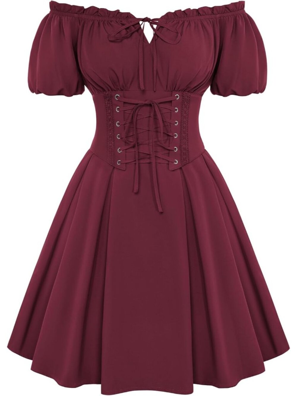 Women Wine Red Renaissance Costume Corset Dress Mini Off Shoulder Fairy Dresses